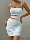 Spaghetti Strap White Backless Evening OutFit Nightclub Vestidos Cut Out Dress image 3
