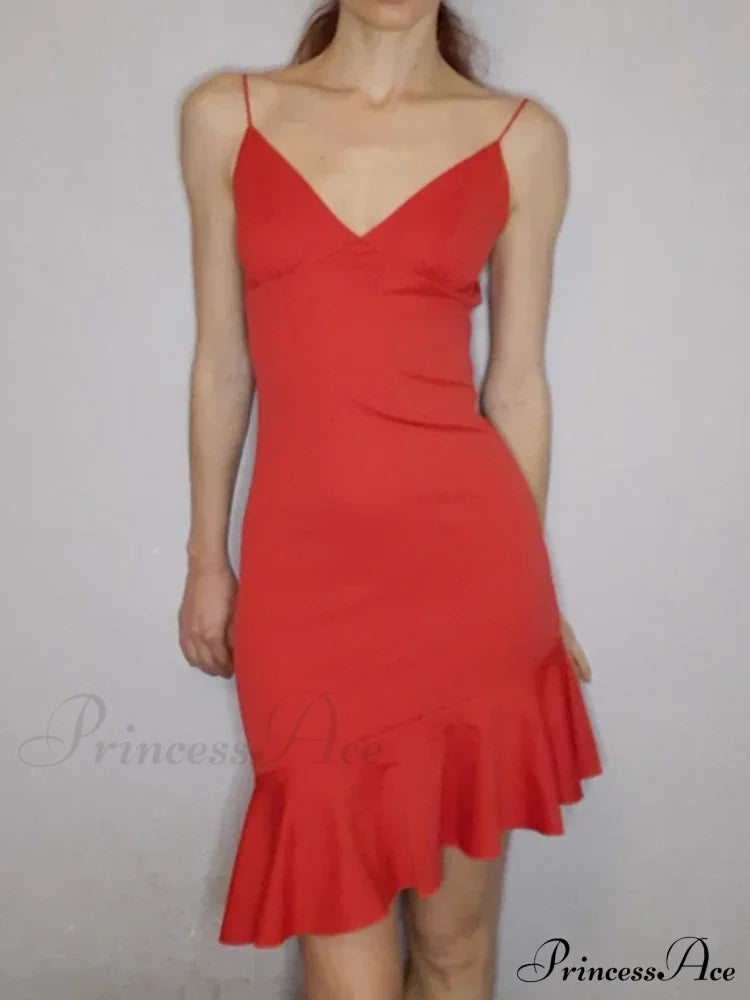 Spaghetti Straps Ruffles Mini Club Party Sleeveless Slip Summer Sun Midi Dress image 6
