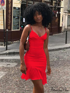 Spaghetti Straps Ruffles Mini Club Party Sleeveless Slip Summer Sun Midi Dress image 5