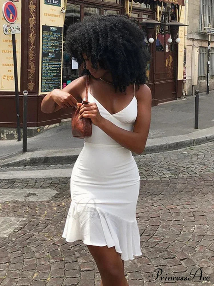 Spaghetti Straps Ruffles Mini Club Party Sleeveless Slip Summer Sun Midi Dress image 1