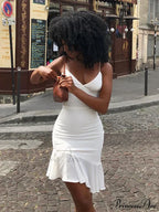 Spaghetti Straps Ruffles Mini Club Party Sleeveless Slip Summer Sun Midi Dress image 1