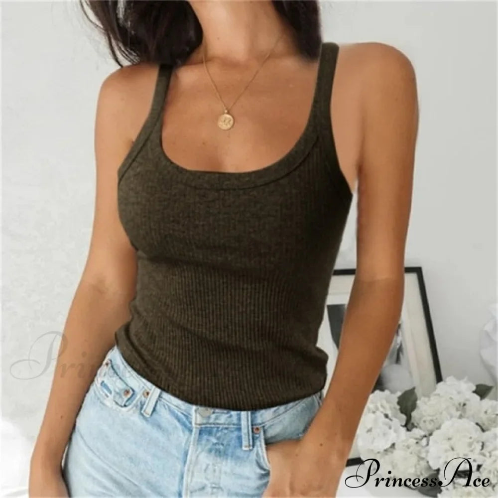 Spaghetti Vest Quality Knitted Camis U-neck Tank Tops image 3