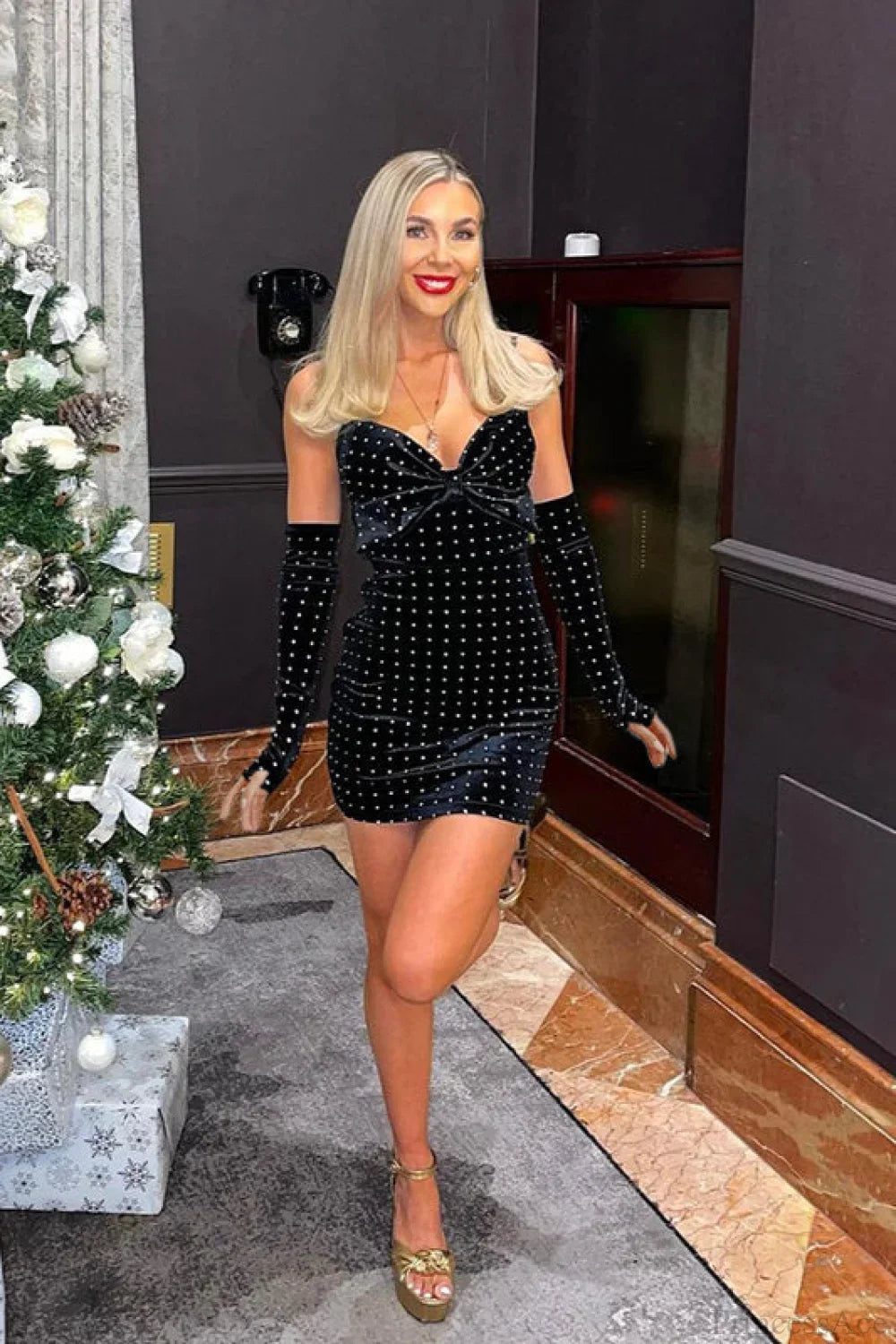Sparkly Velvet Cami Bodycon Mini Dress image 1
