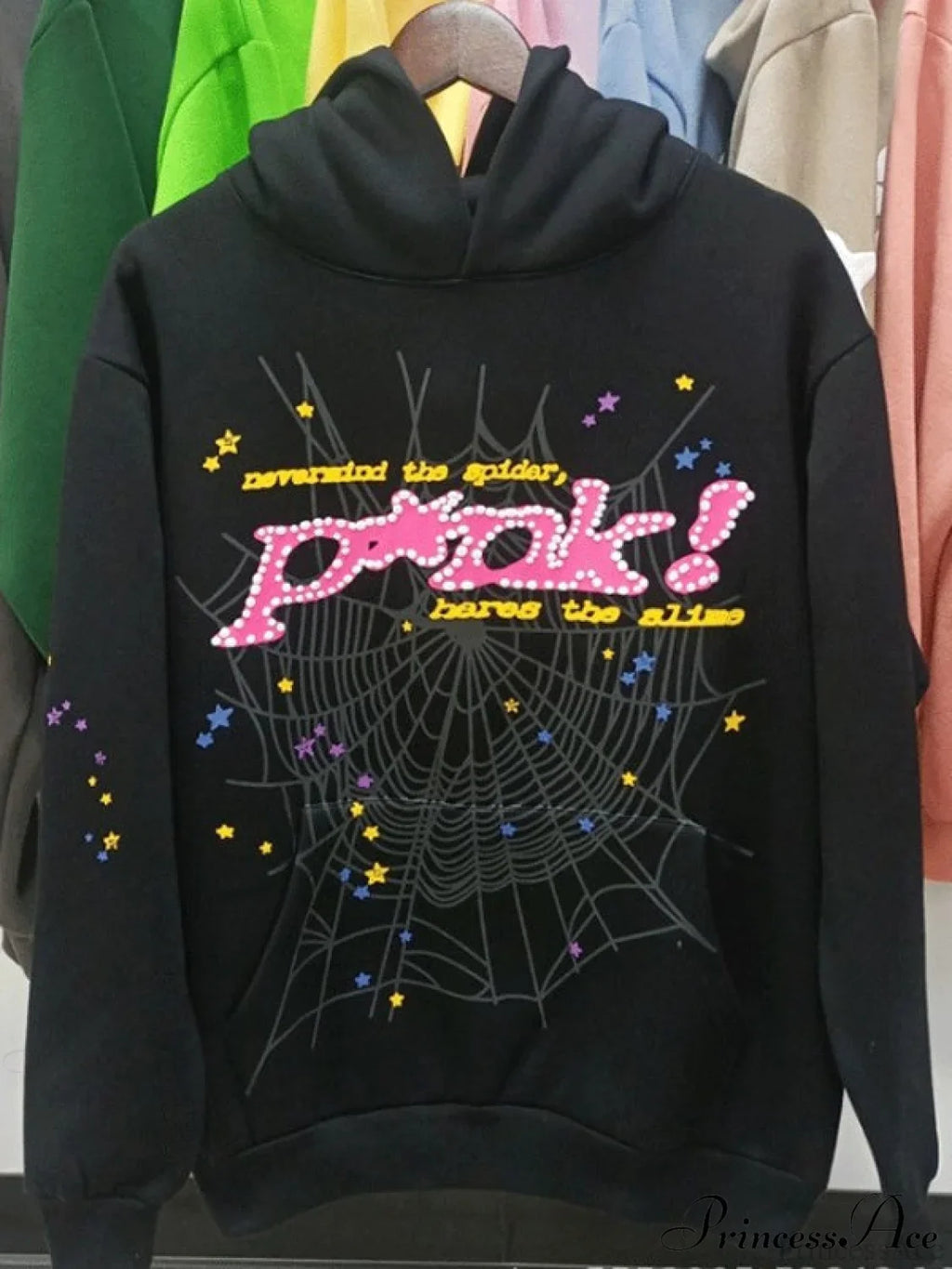 Spider Web Letter Print Fleece Cotton Thick Hoodie image 3