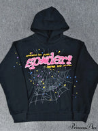 Spider Web Letter Print Fleece Cotton Thick Hoodie image 1