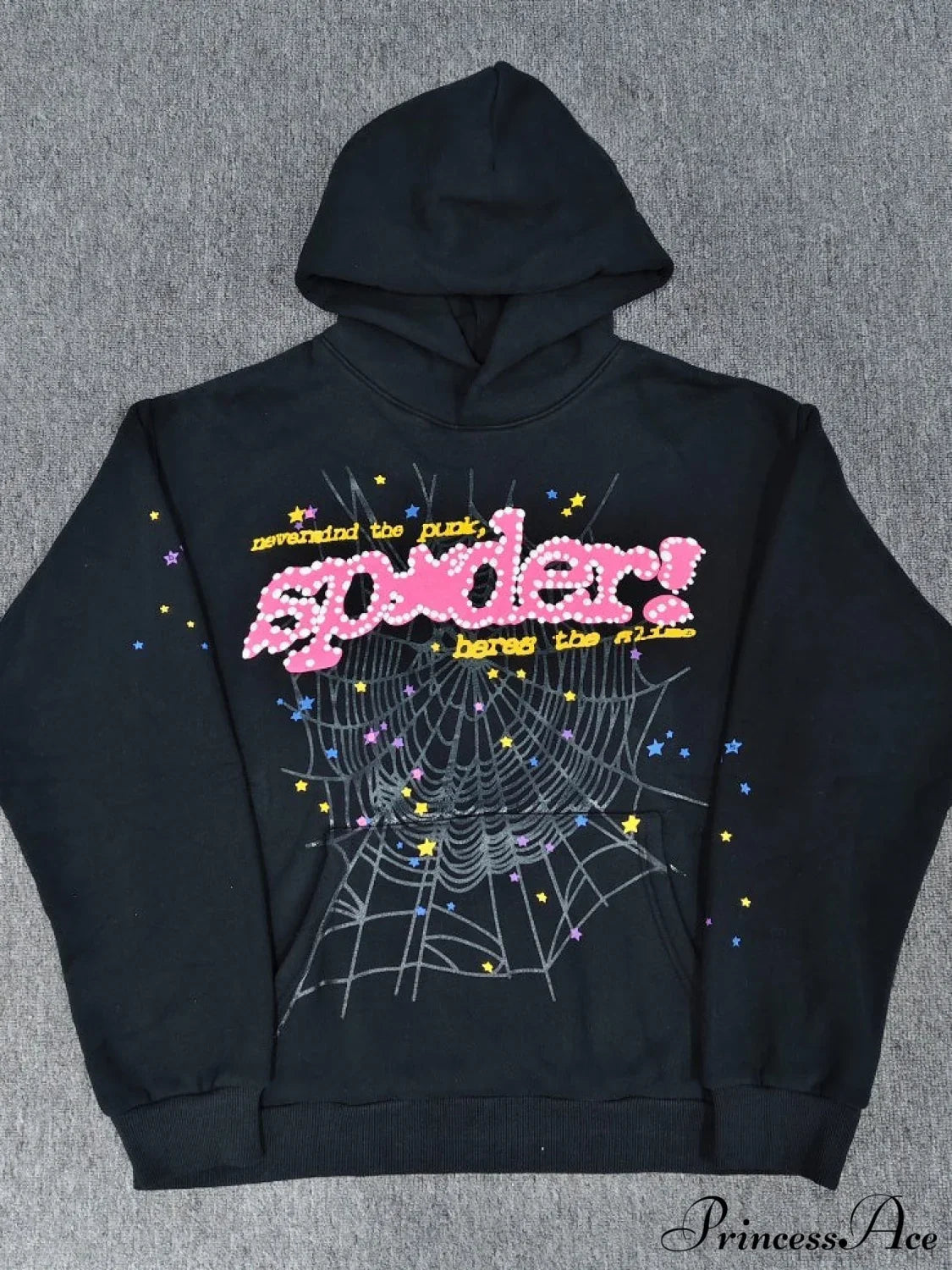Spider Web Letter Print Fleece Cotton Thick Hoodie image 1