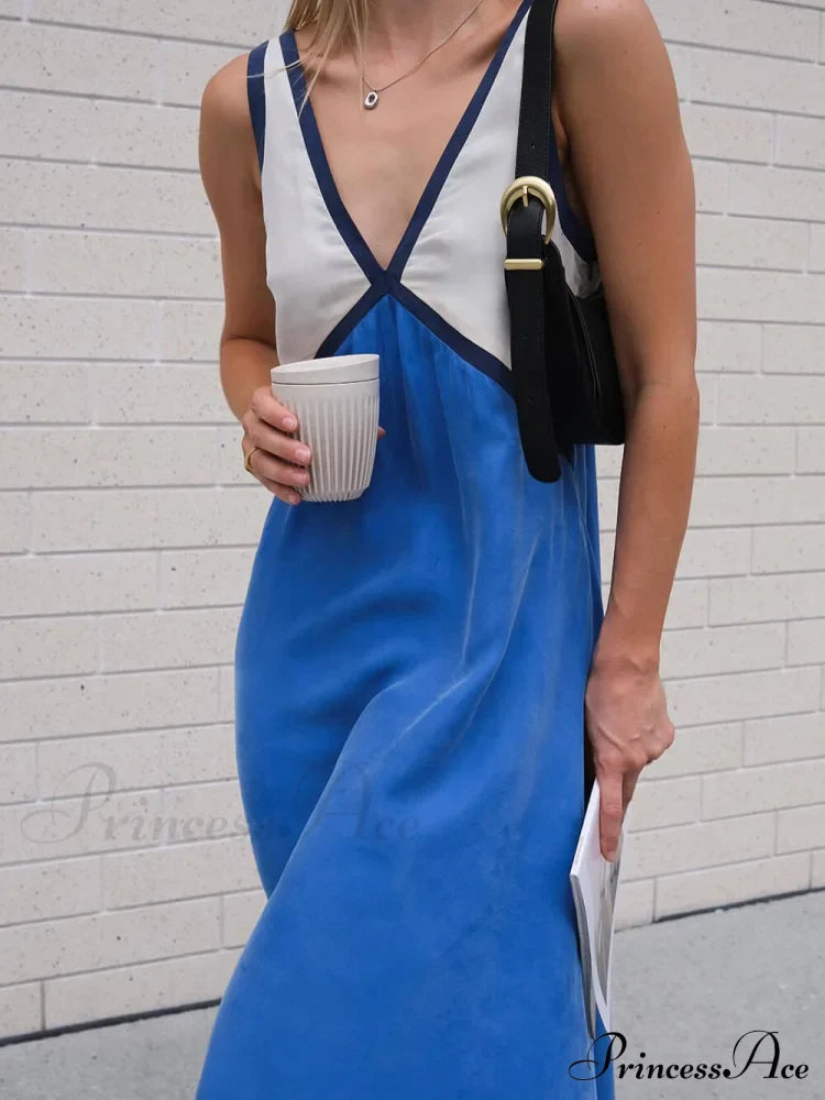 Splicing Chic V-neck Charming Contrasting Color Dress image 10