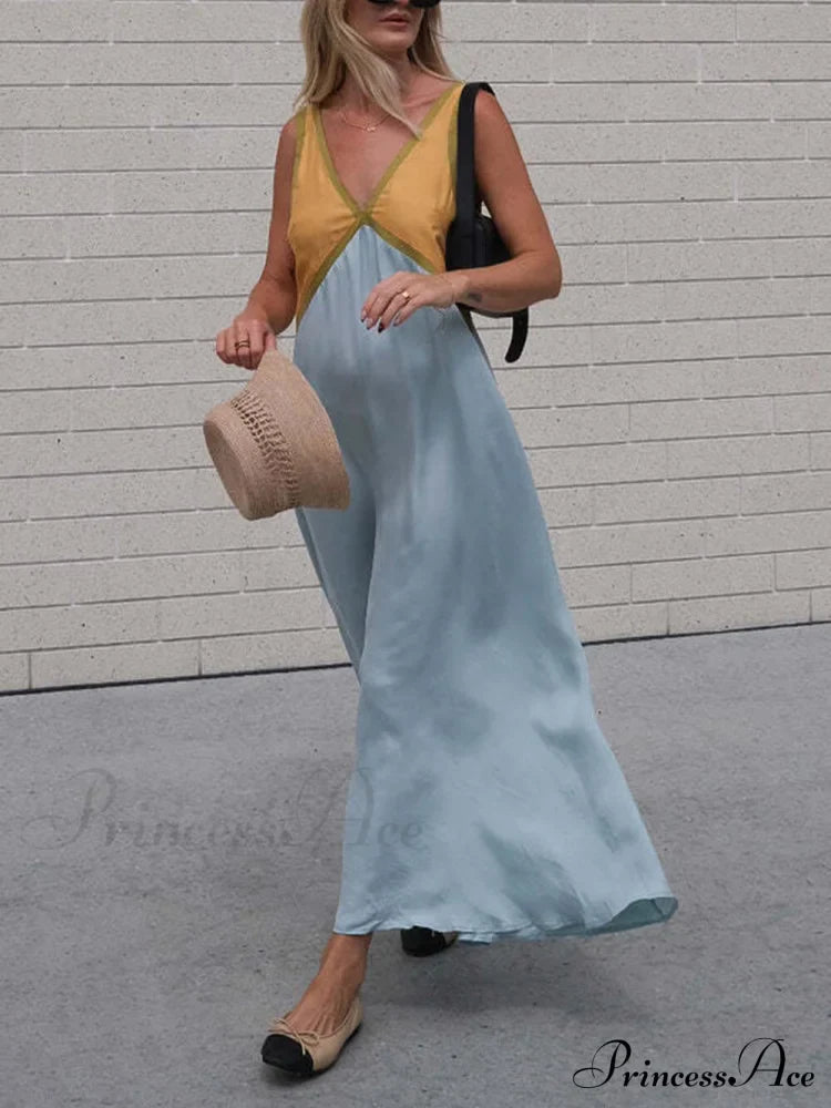 Splicing Chic V-neck Charming Contrasting Color Dress image 8