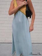 Splicing Chic V-neck Charming Contrasting Color Dress image 7