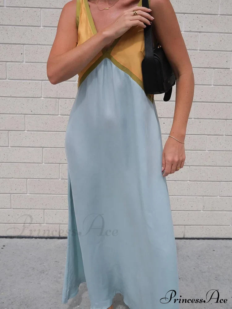 Splicing Chic V-neck Charming Contrasting Color Dress image 7