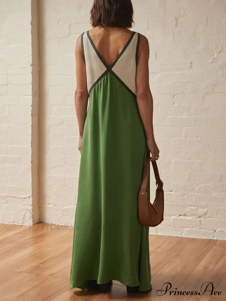 Splicing Chic V-neck Charming Contrasting Color Dress image 3