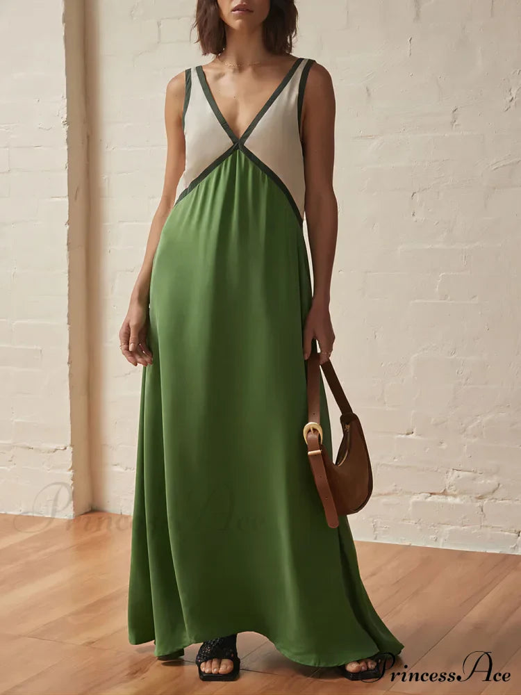 Splicing Chic V-neck Charming Contrasting Color Dress image 1
