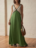 Splicing Chic V-neck Charming Contrasting Color Dress image 1