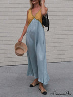 Splicing Chic V-neck Charming Contrasting Color Dress image 9