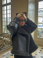 Splicing Thicken Warm Leather Coat image 3