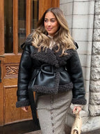 Splicing Thicken Warm Leather Coat image 5