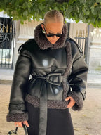 Splicing Thicken Warm Leather Coat image 2