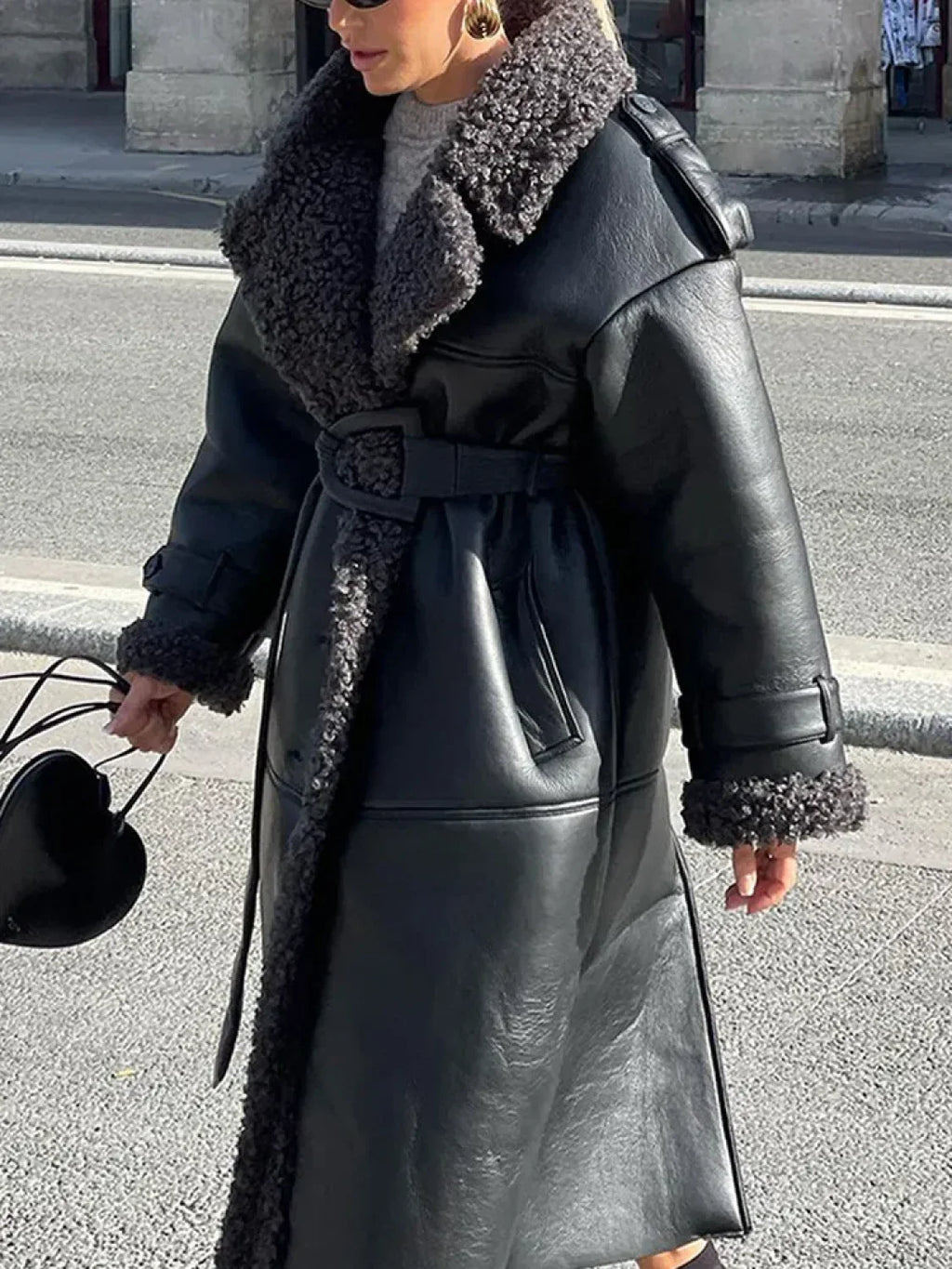 Splicing Thicken Warm Leather Coat image 6