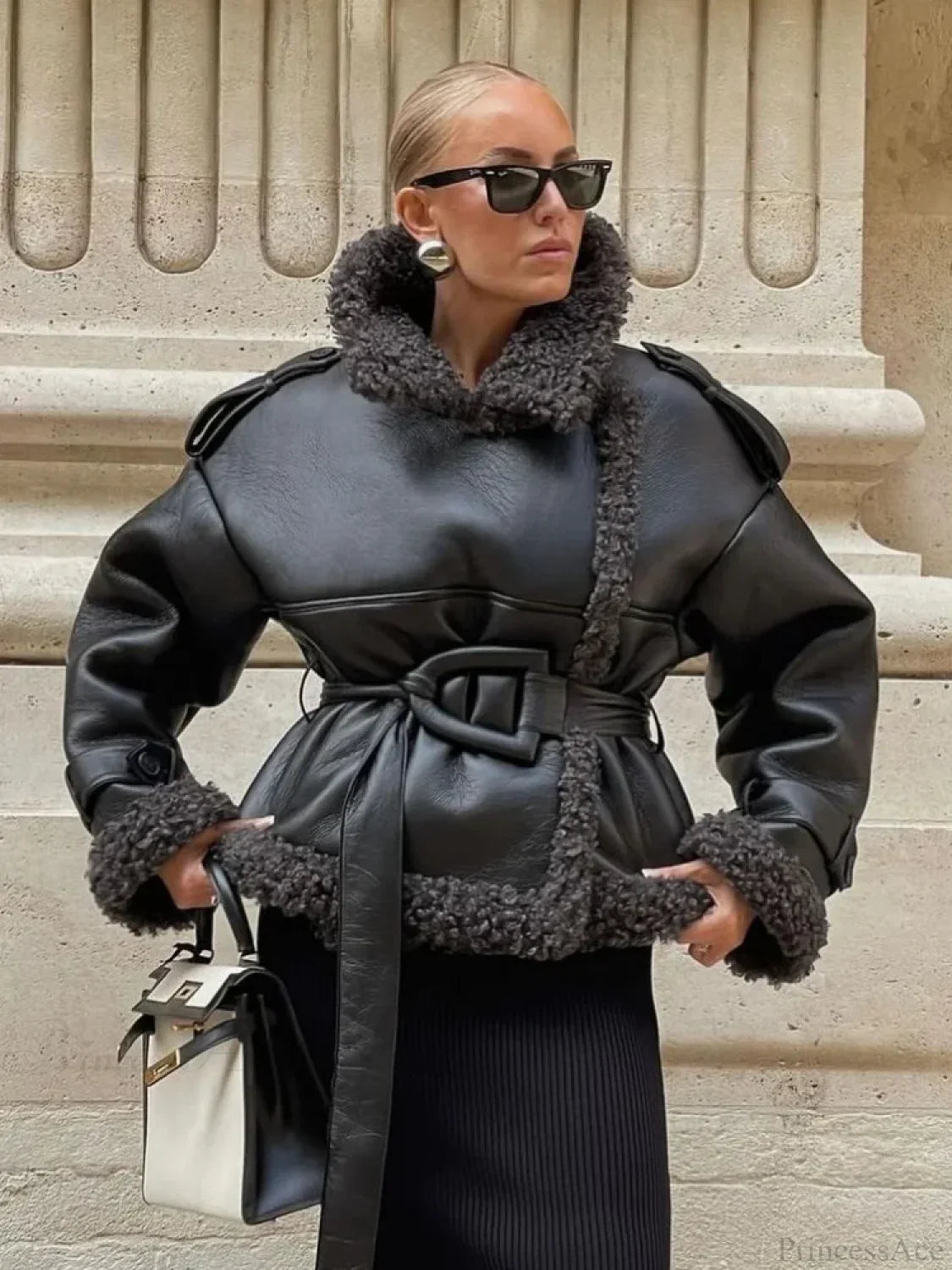 Splicing Thicken Warm Leather Coat image 1