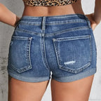 Split Denim Curled Cuff Short image 2