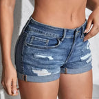 Split Denim Curled Cuff Short image 1