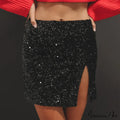 Split Shimmering Sequin Tight Mini Party Clubwear Skirt image 2