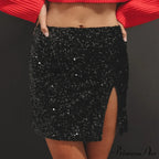 Split Shimmering Sequin Tight Mini Party Clubwear Skirt image 2