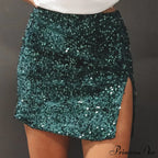 Split Shimmering Sequin Tight Mini Party Clubwear Skirt image 5