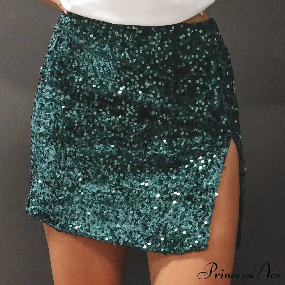Split Shimmering Sequin Tight Mini Party Clubwear Skirt image 5