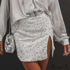Split Shimmering Sequin Tight Mini Party Clubwear Skirt image 1