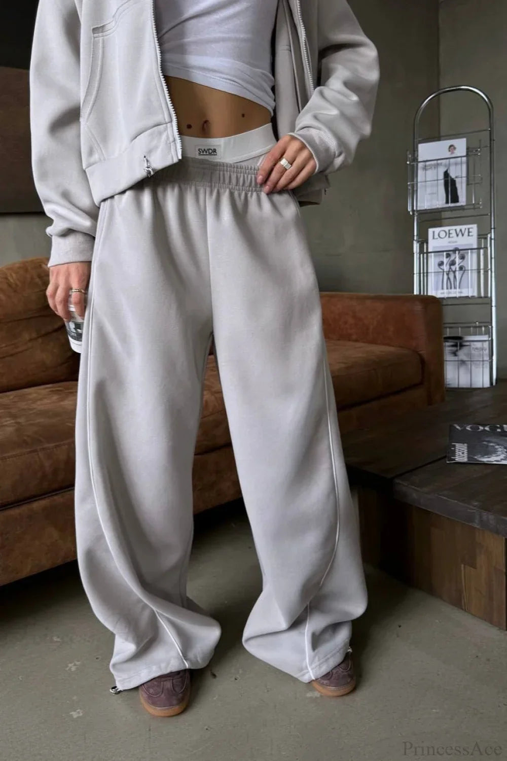 Sporty Color Block Hooded Straight-Leg Pants Two Piece Set image 6