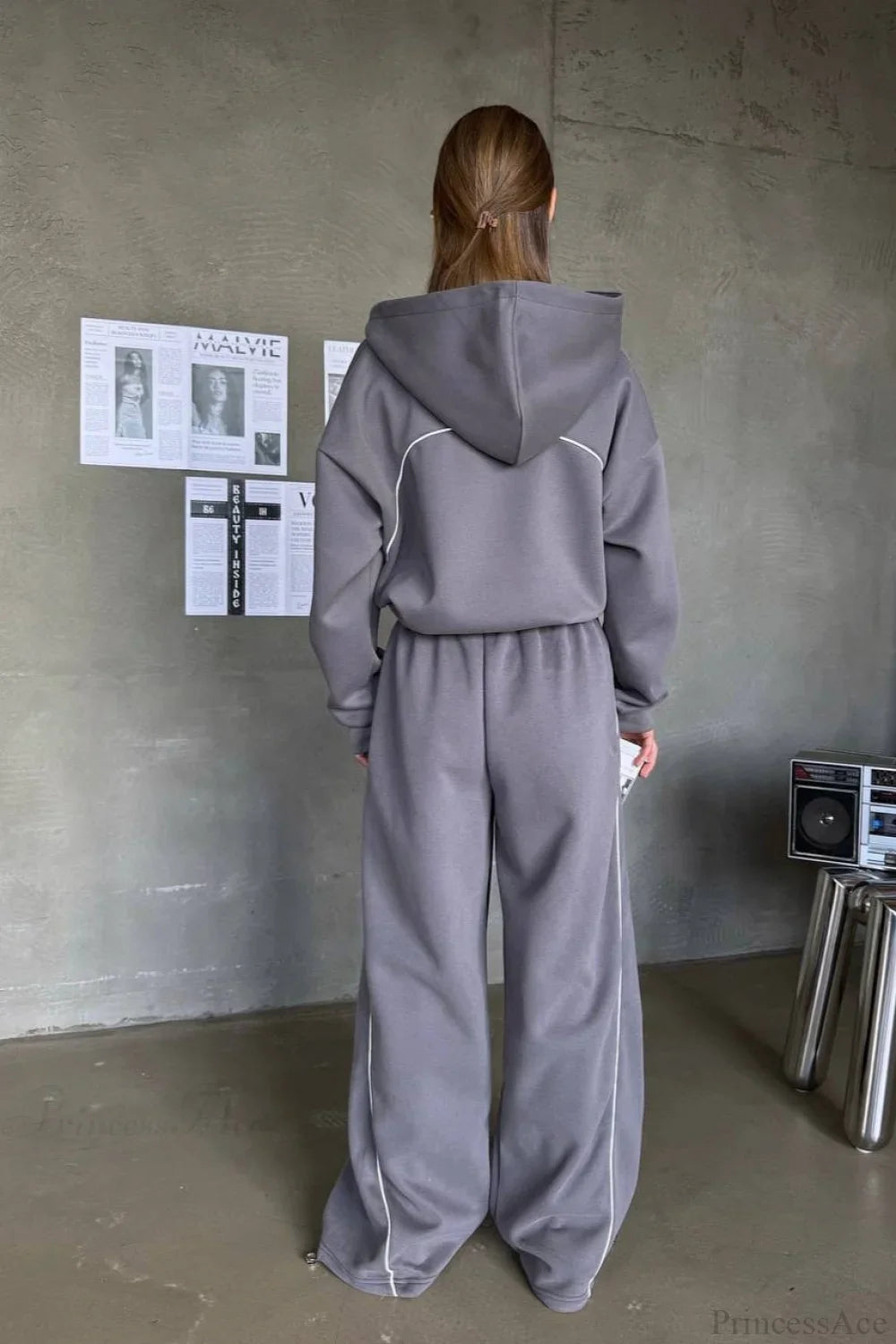 Sporty Color Block Hooded Straight-Leg Pants Two Piece Set image 9