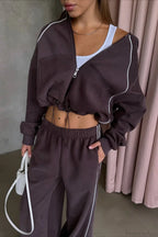 Sporty Color Block Hooded Straight-Leg Pants Two Piece Set image 2