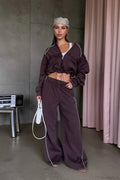 Sporty Color Block Hooded Straight-Leg Pants Two Piece Set image 1