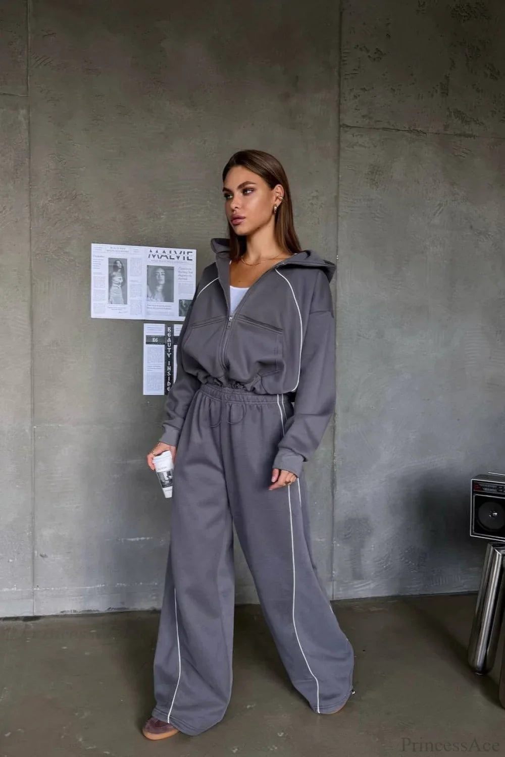 Sporty Color Block Hooded Straight-Leg Pants Two Piece Set image 8