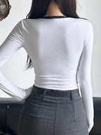 Sporty Contrast Color Cropped O-Neck Long Sleeve Knit Top image 4