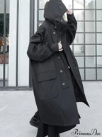Spring Autumn Long Oversized Black Hood Dark Aesthetic Luxury Designer Stylish Coat image 4