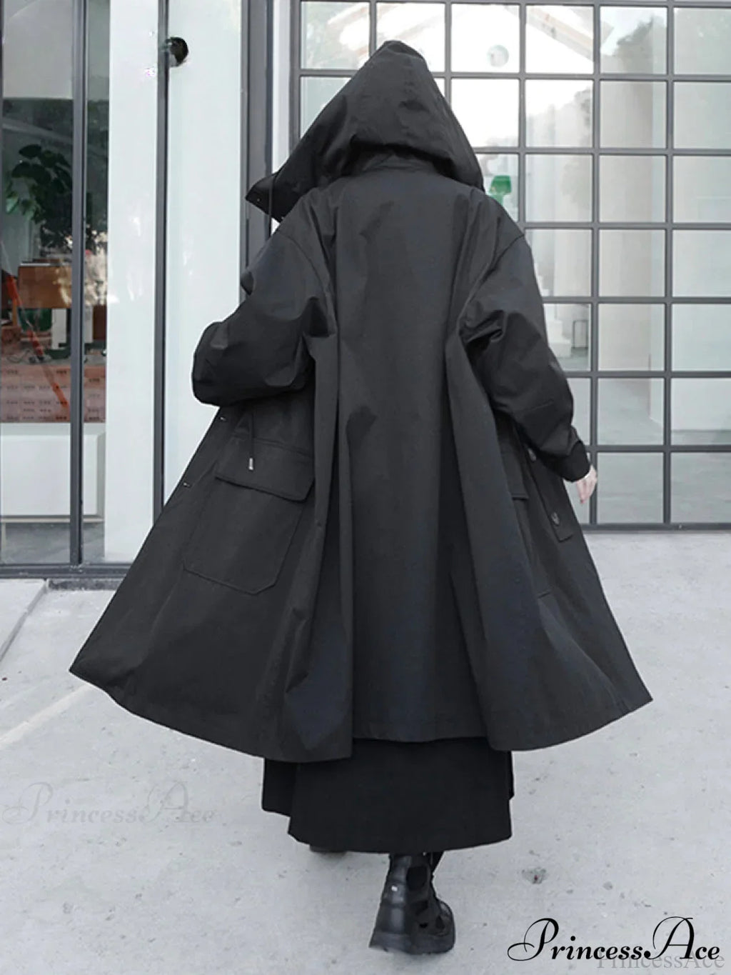 Spring Autumn Long Oversized Black Hood Dark Aesthetic Luxury Designer Stylish Coat image 2