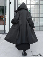 Spring Autumn Long Oversized Black Hood Dark Aesthetic Luxury Designer Stylish Coat image 2