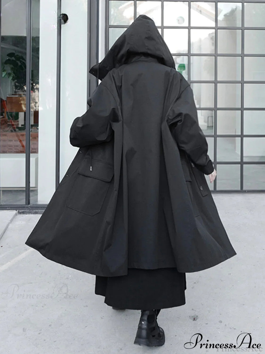 Spring Autumn Long Oversized Black Hood Dark Aesthetic Luxury Designer Stylish Coat image 2