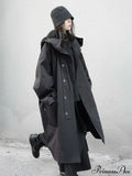 Spring Autumn Long Oversized Black Hood Dark Aesthetic Luxury Designer Stylish Coat image 5