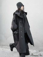 Spring Autumn Long Oversized Black Hood Dark Aesthetic Luxury Designer Stylish Coat image 5