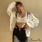 Spring Hoodie Hop Zipper Y2K Oversized Women's Gray Embroidery Letter Streetwear Punk Hip Sweatshirt image 7