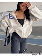 Spring Hoodie Hop Zipper Y2K Oversized Women's Gray Embroidery Letter Streetwear Punk Hip Sweatshirt image 10