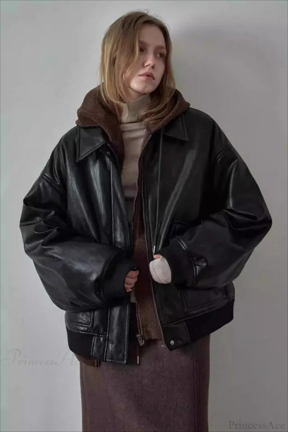 Spring Oversized Faux Leather Coat image 3