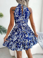 Spring Summer Floral Halter Neck Lace-up A-line Floral Dress image 4