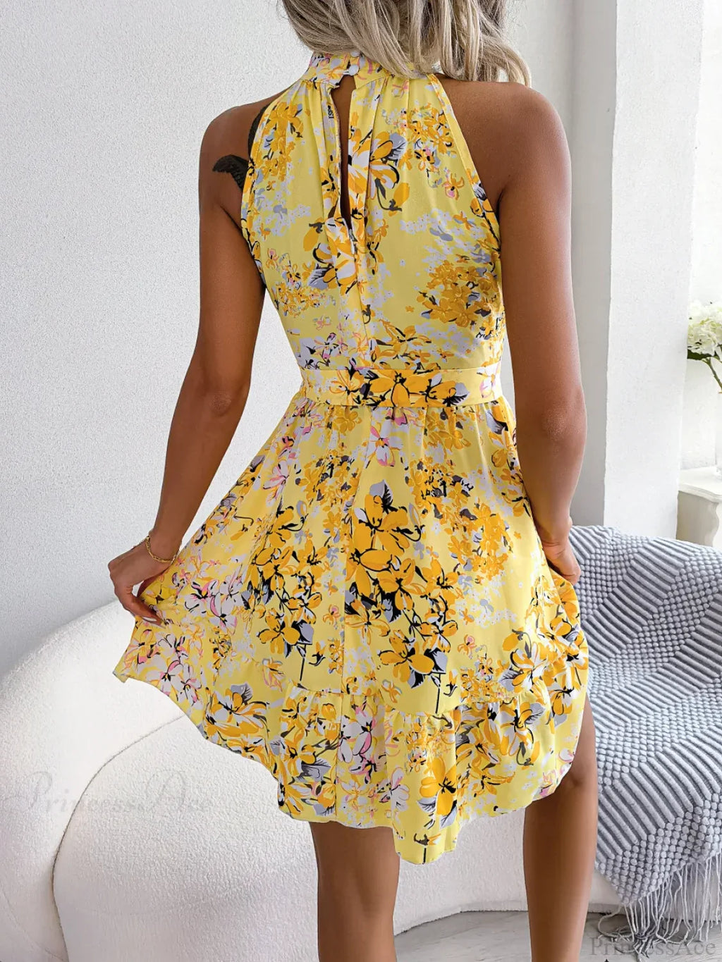 Spring Summer Floral Halter Neck Lace-up A-line Floral Dress image 6