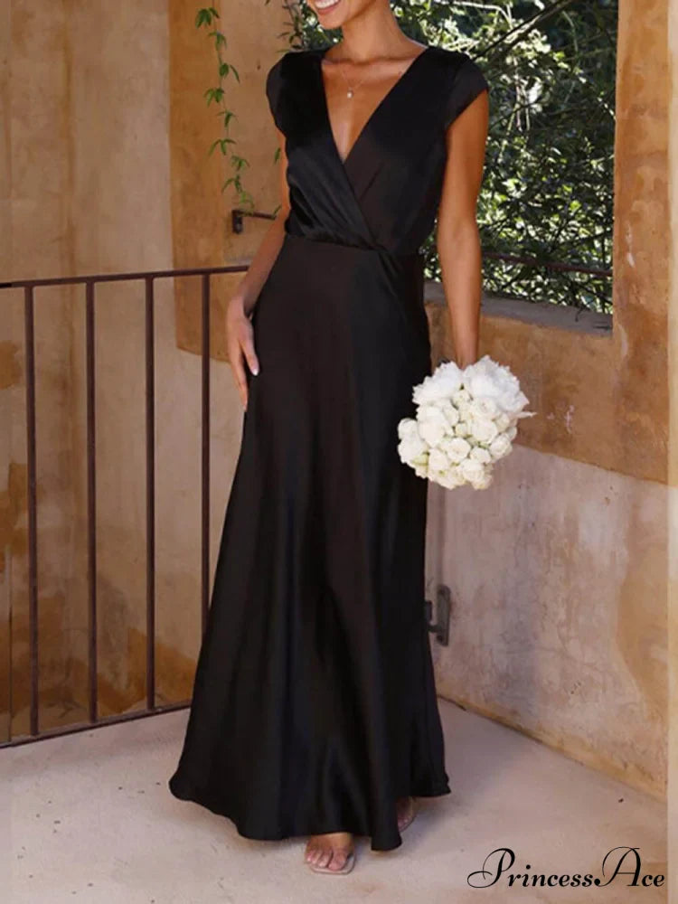 Spring/Summer Satin Solid Color Graceful V-Neck Fishtail Party Dress image 12