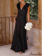 Spring/Summer Satin Solid Color Graceful V-Neck Fishtail Party Dress image 12