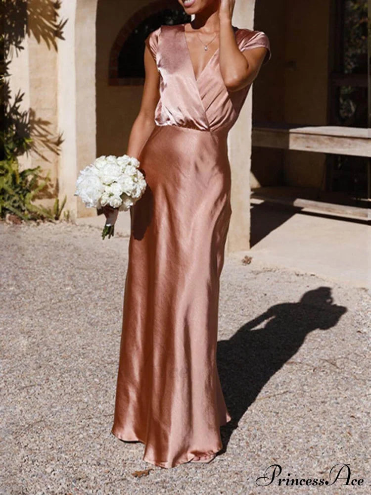 Spring/Summer Satin Solid Color Graceful V-Neck Fishtail Party Dress image 6